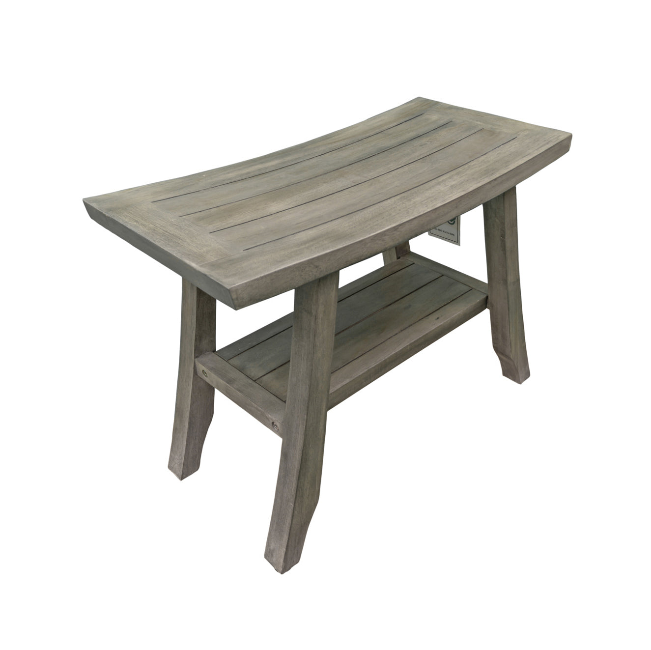 CoastalVouge® Satori® 24" Teak Wood Shower Bench with Shelf in Antique Gray Finish