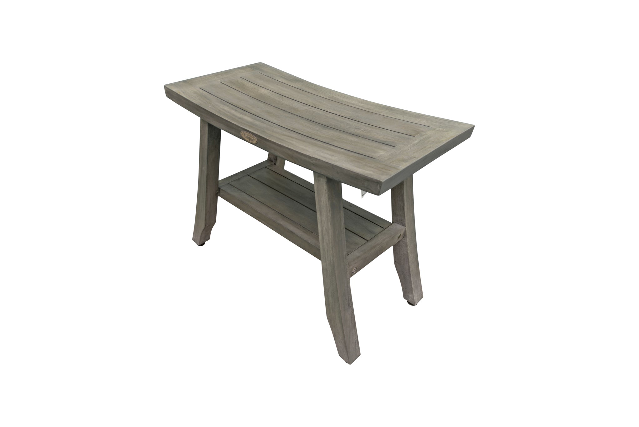 CoastalVouge® Satori® 24" Teak Wood Shower Bench with Shelf in Antique Gray Finish