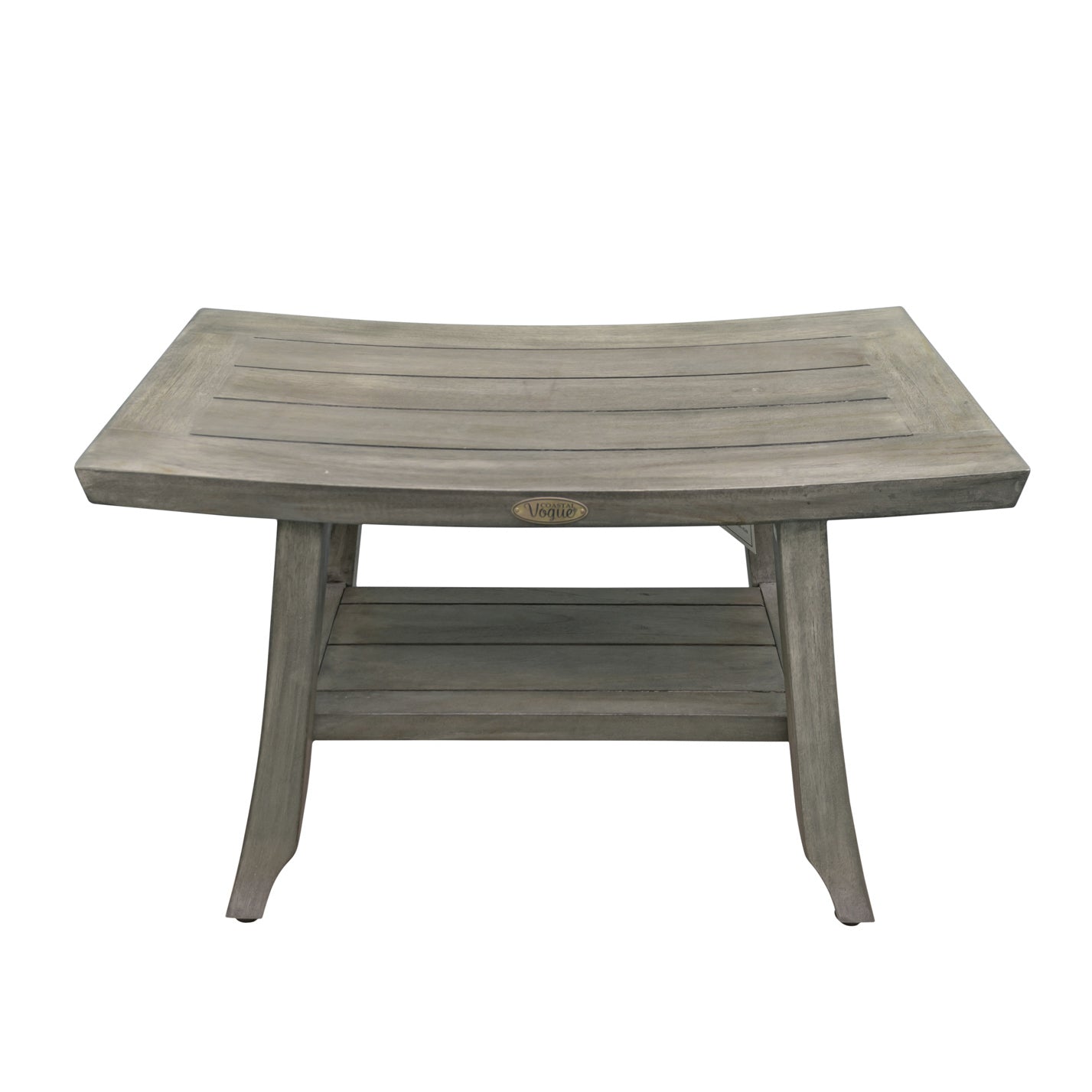 CoastalVouge® Satori® 24" Teak Wood Shower Bench with Shelf in Antique Gray Finish