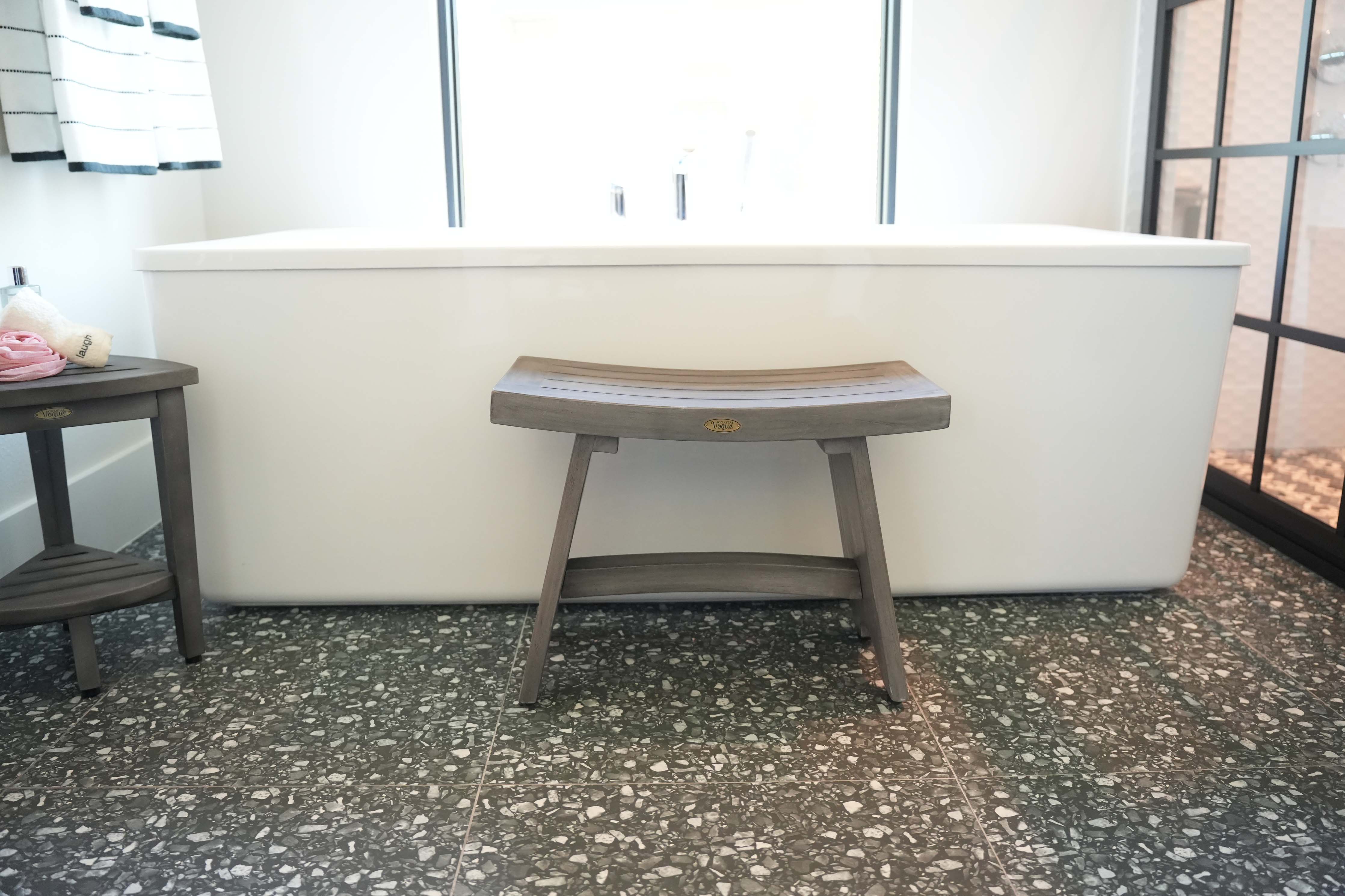 Coastal Vogue® Serenity® 24" Teak Shower Bench in Antique Gray Finish