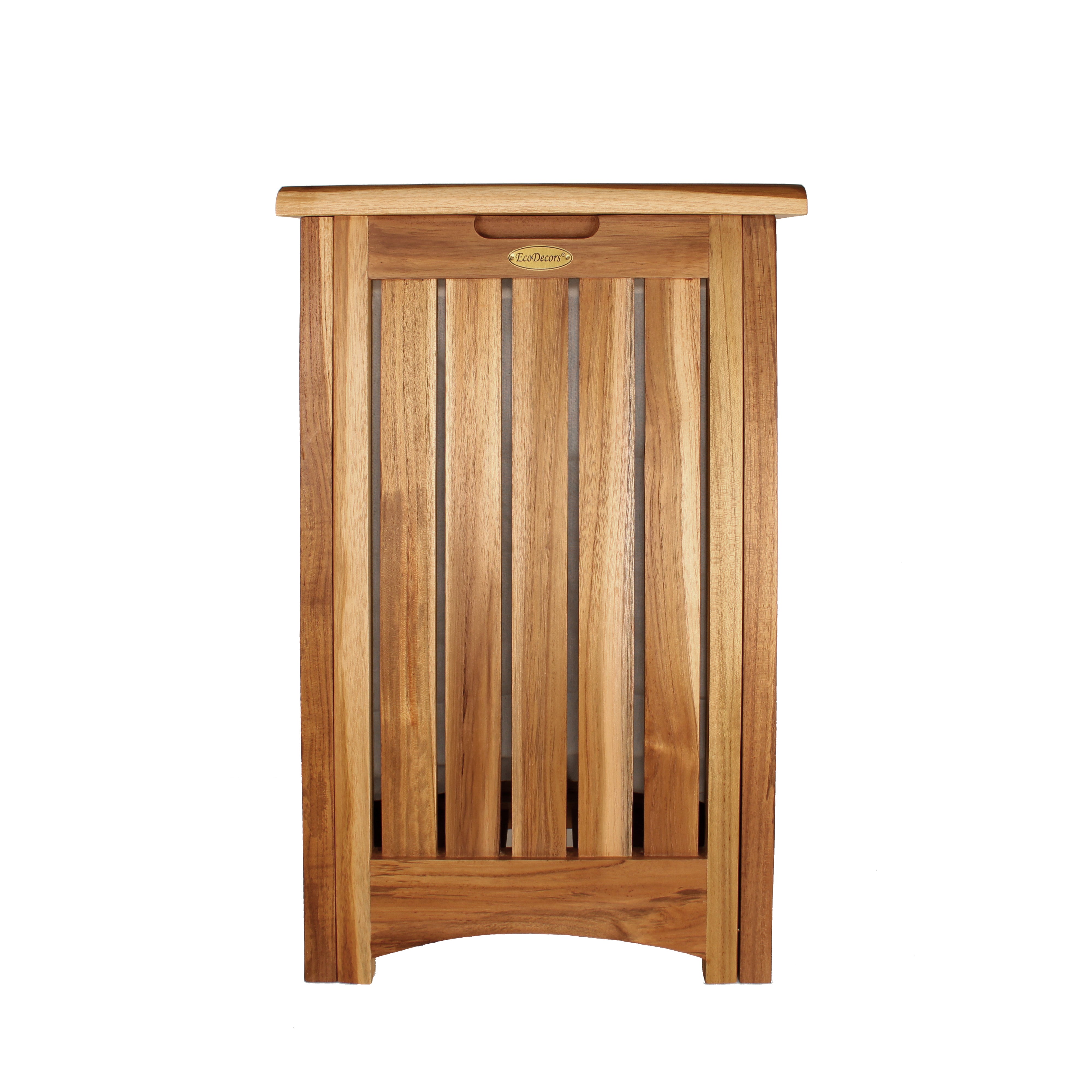 EcoDecors® Eleganto® 24"Teak Wood Compact Double Laundry Storage Hamper with Removable Bags in EarthyTeak Finish