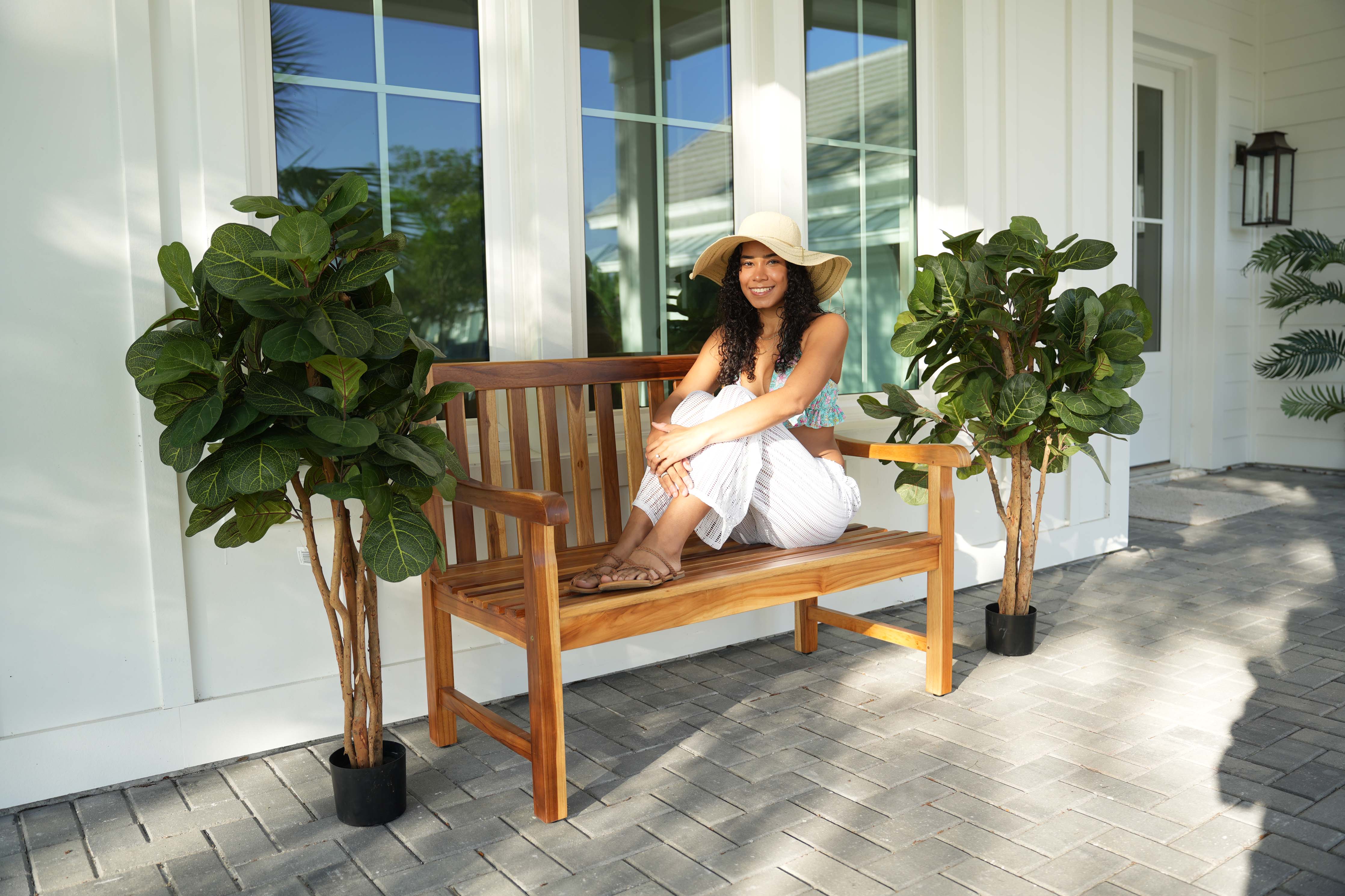 EcoDecors® Hampstead Heath 51" Teak Wood Outdoor Bench in EarthyTeak Finish