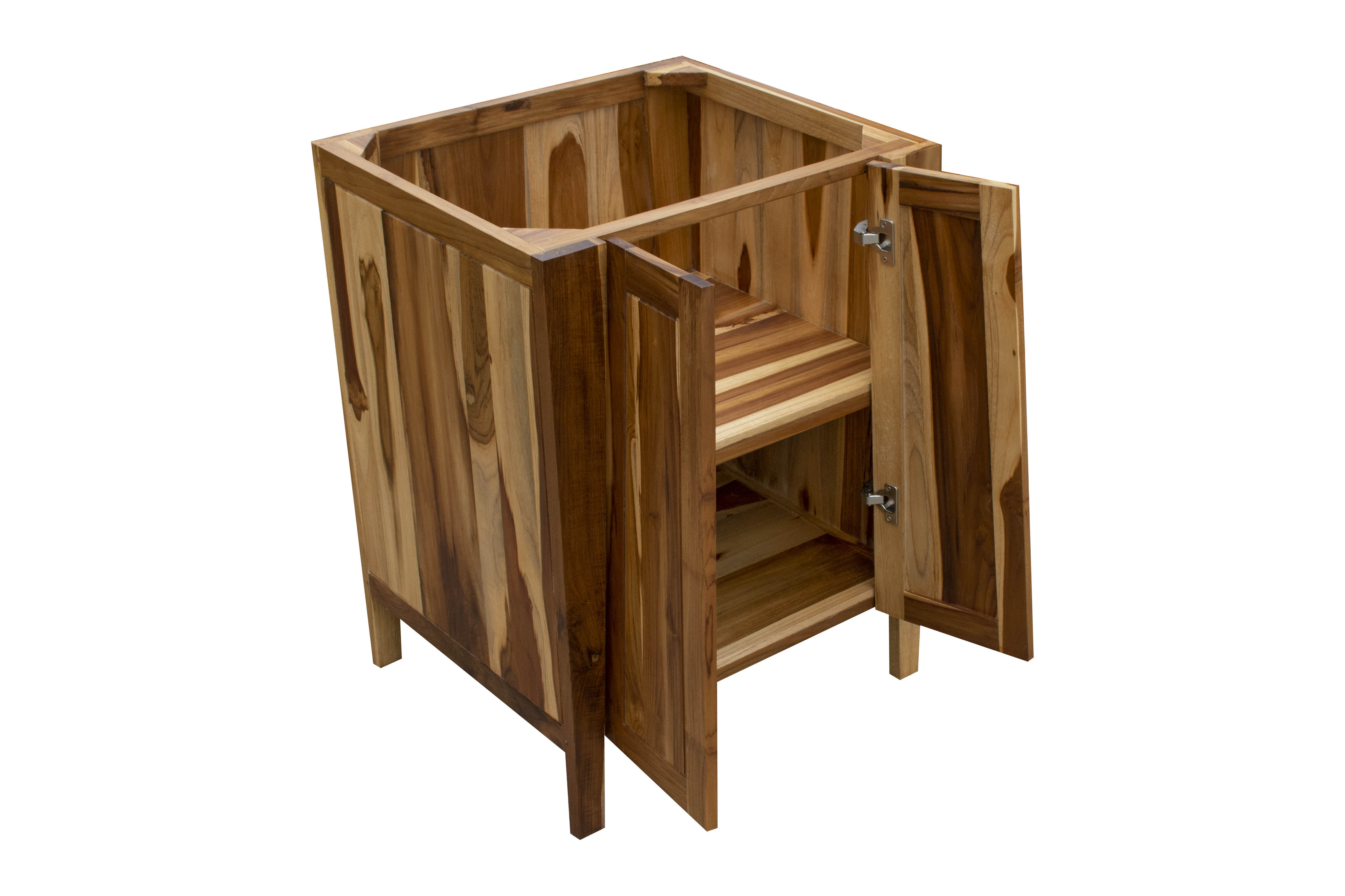 EcoDecors® Significado® 24" Teak Wood Bathroom Vanity - Signifiacado® 12”L Modular Compact Side Vanity with Door -Significado® 24" x 35" Teak Wood Wall Mirror