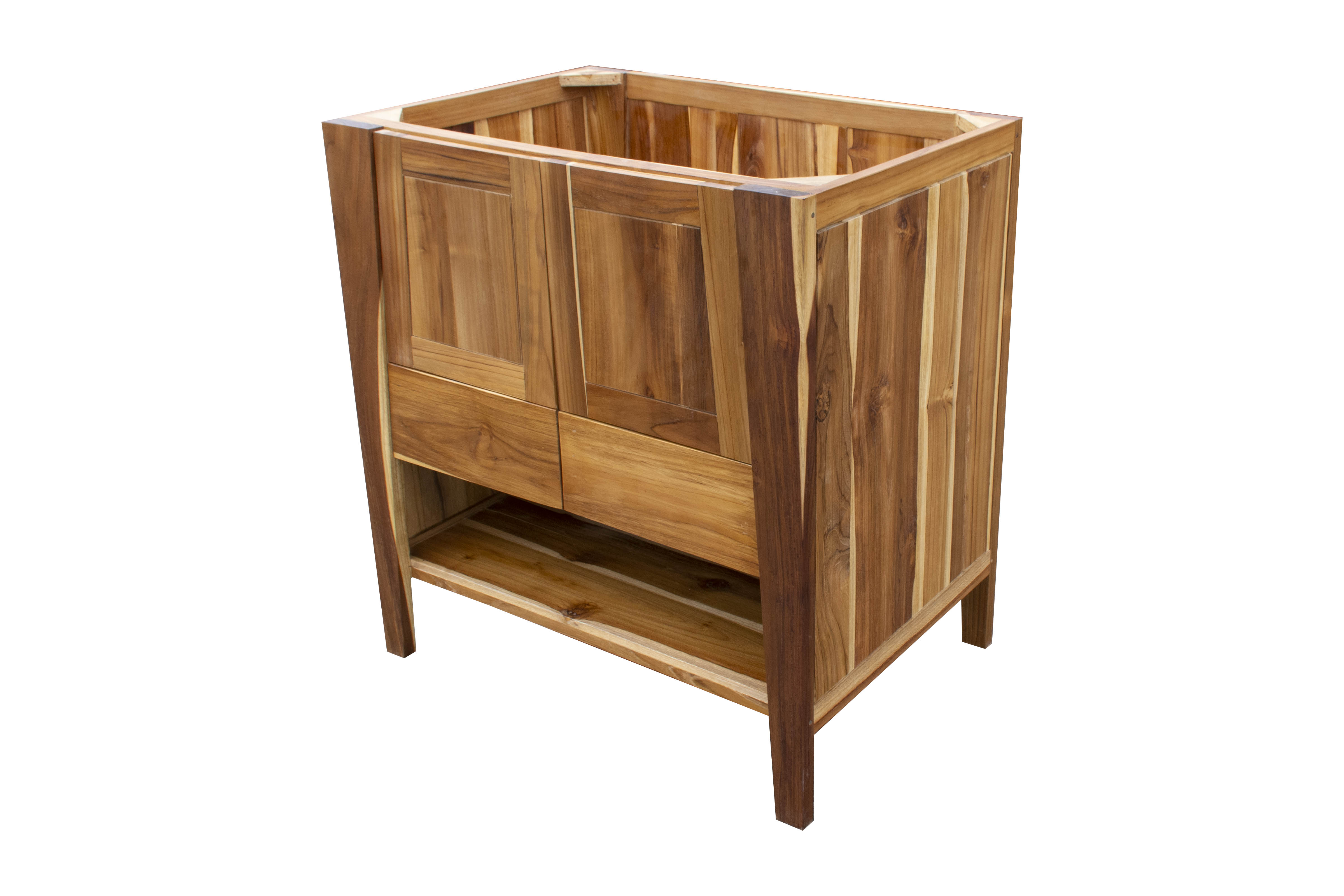 Significado® 30" Teak Wood Bathroom Vanity - Signifiacado® 12”L Modular Compact Side Vanity with Shelves - Significado® 24" x 35" Teak Wood Wall Mirror
