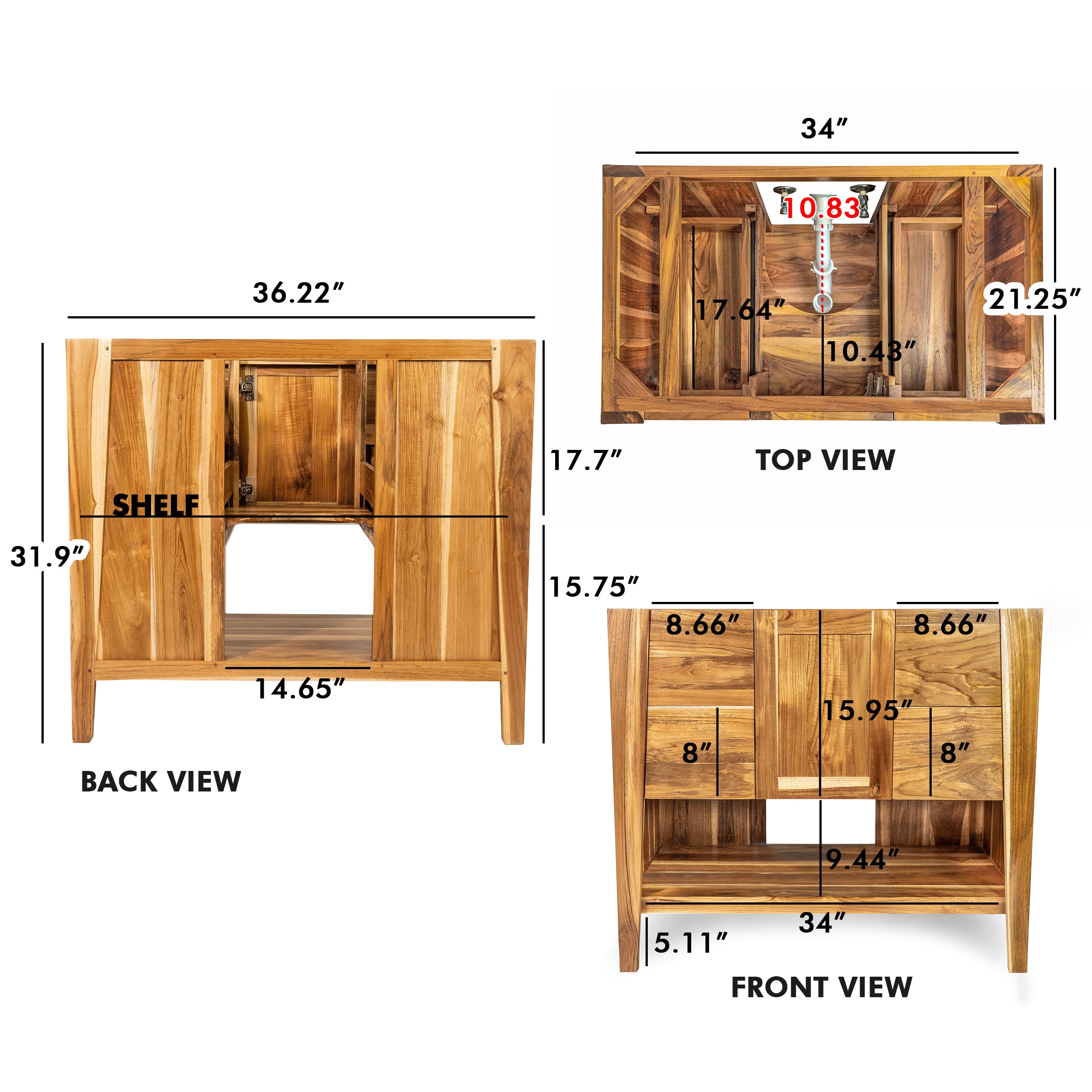 EcoDecors® Significado® 36" Teak Wood Free Standing Bathroom Vanity in EarthyTeak Finish