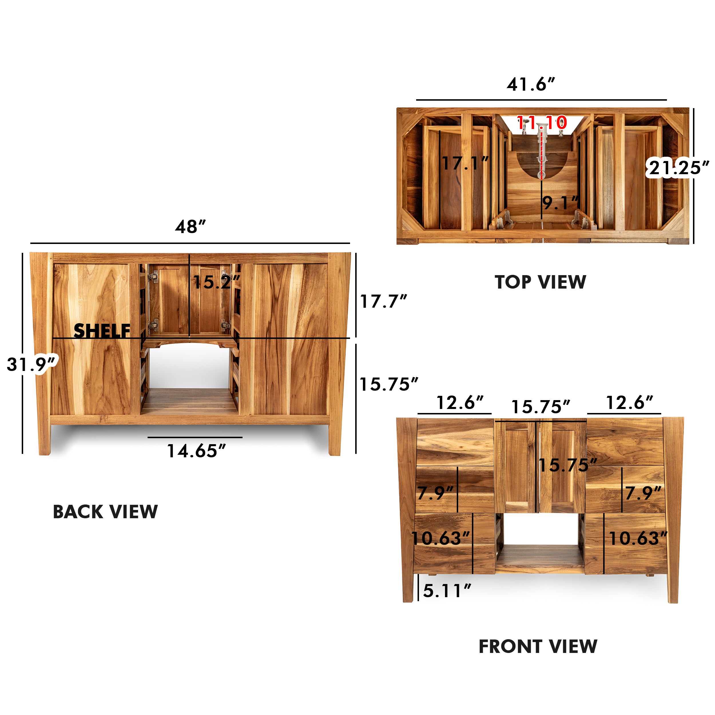EcoDecors® Significado® 48" Teak Wood Free Standing Bathroom Vanity in EarthyTeak Finish