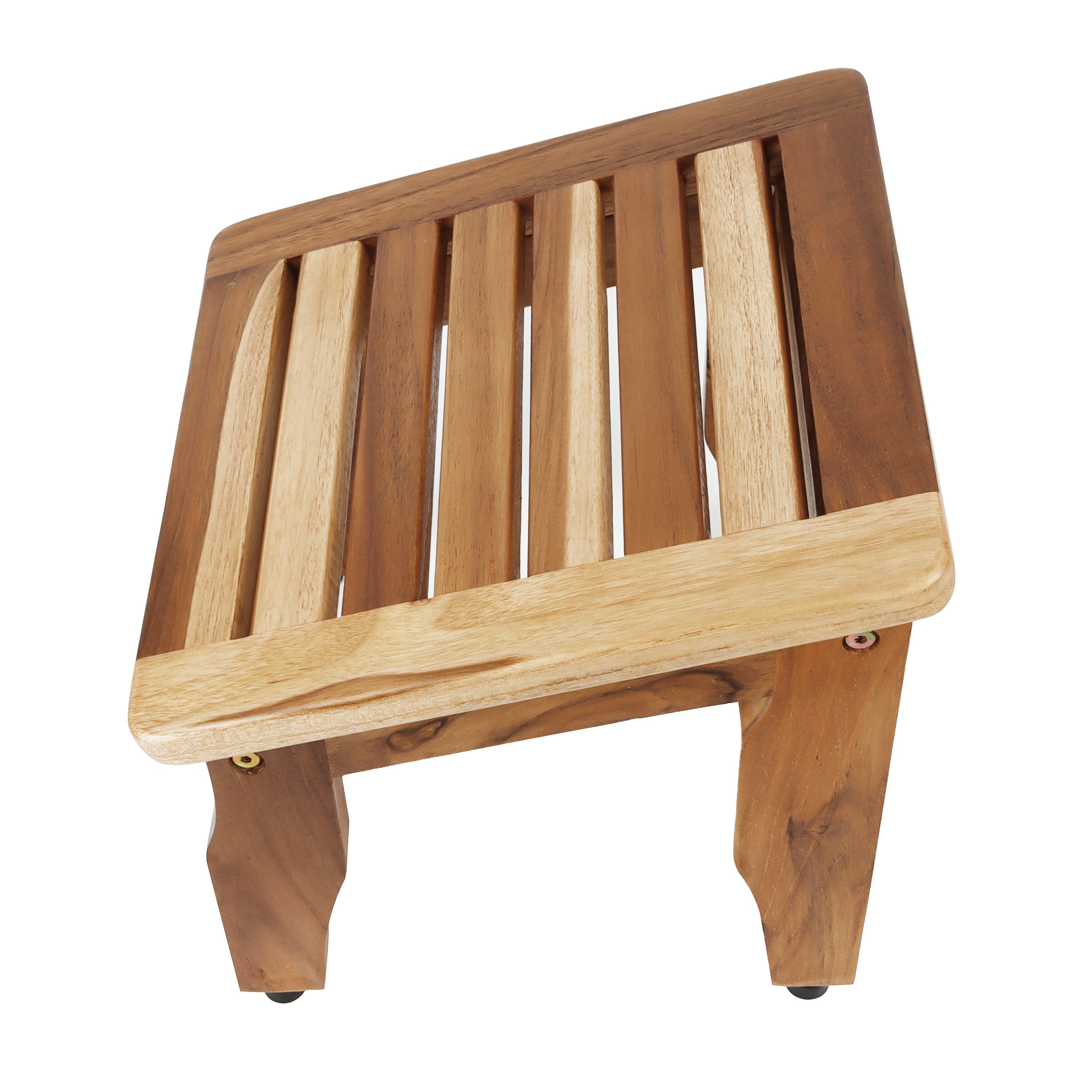 EcoDecors® Shoji® 18" Teak Wood Shower Stool with 12" Round Seat in EarthyTeak Finish - EcoDecors® Eleganto® 12” Teak Bathroom Shaving Foot Rest