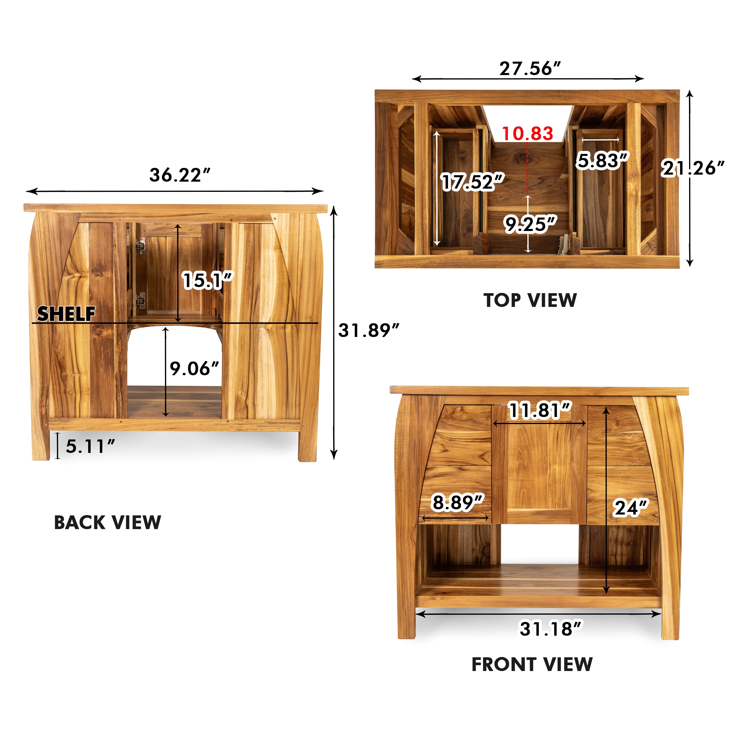 EcoDecors® Tranquility® 36" Teak Wood Free Standing Bathroom Vanity in EarthyTeak Finish