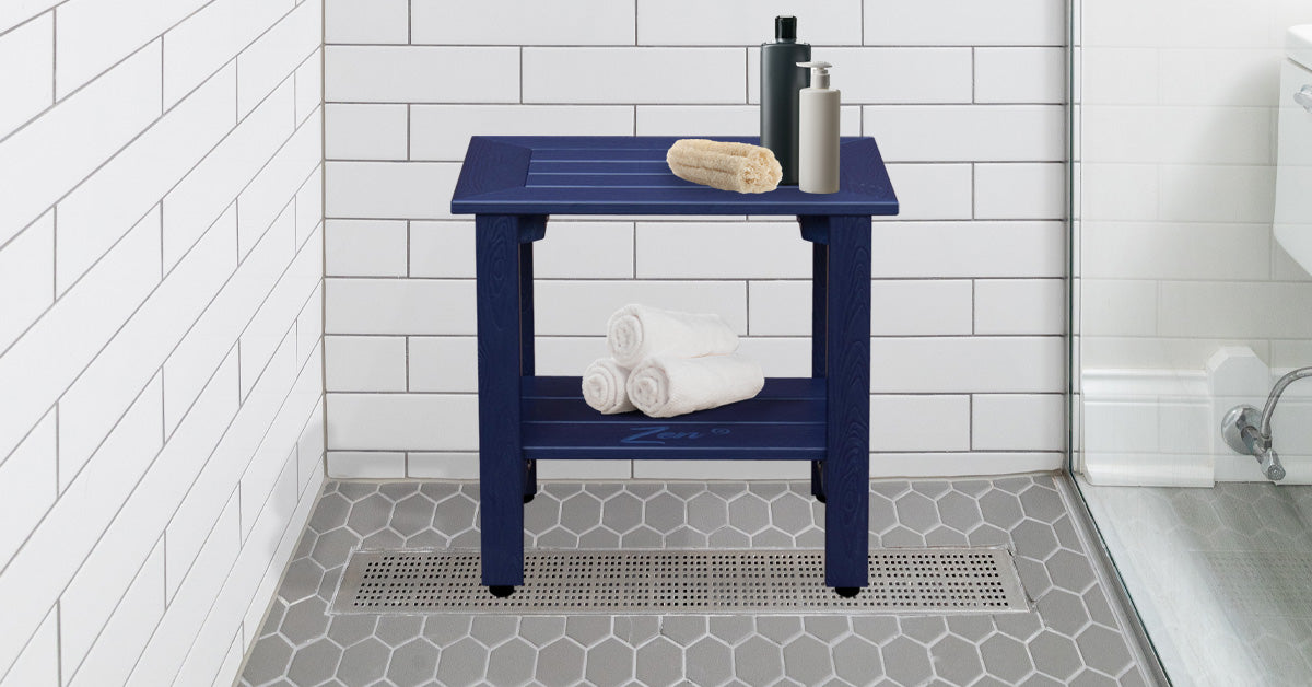 Zen® Navy Blue Faux Wood Shower Bench