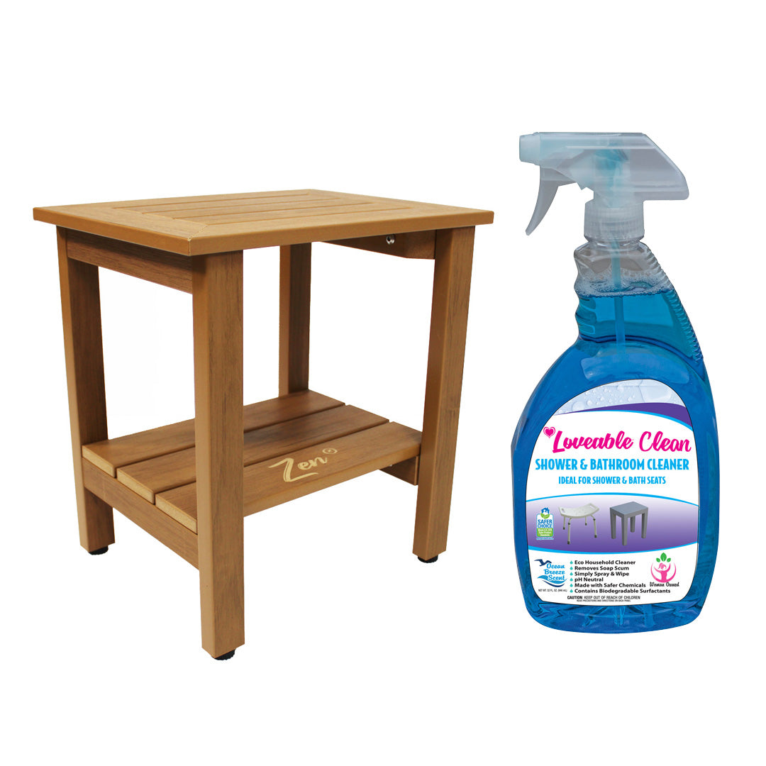 Zen® Brown Faux Wood Shower Bench - Loveable® Plastic and Shower Furniture Cleaner in 32 oz. Spray Bottle