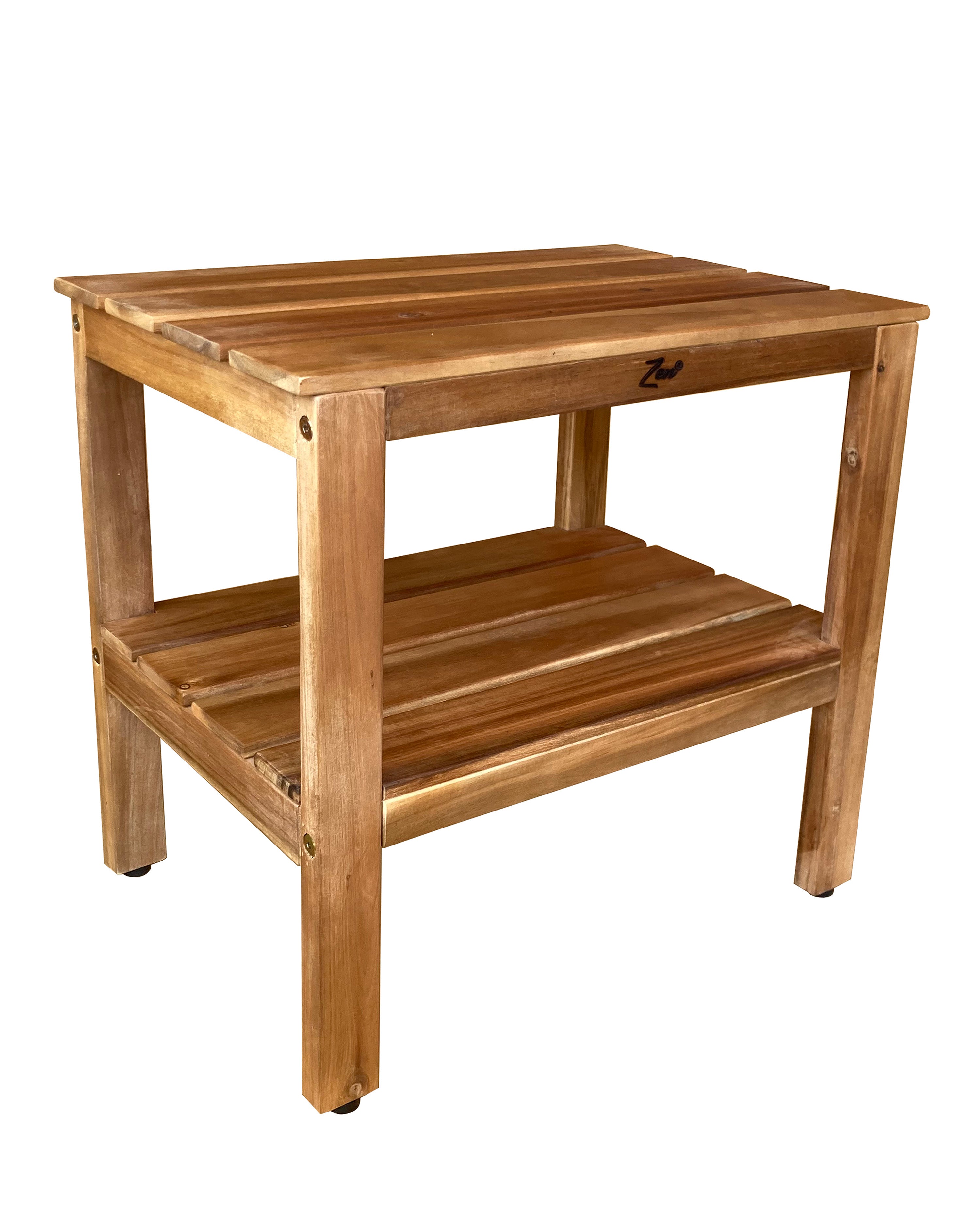 Zen Acacia Wood 28” Corner Shower Bench with Shelf