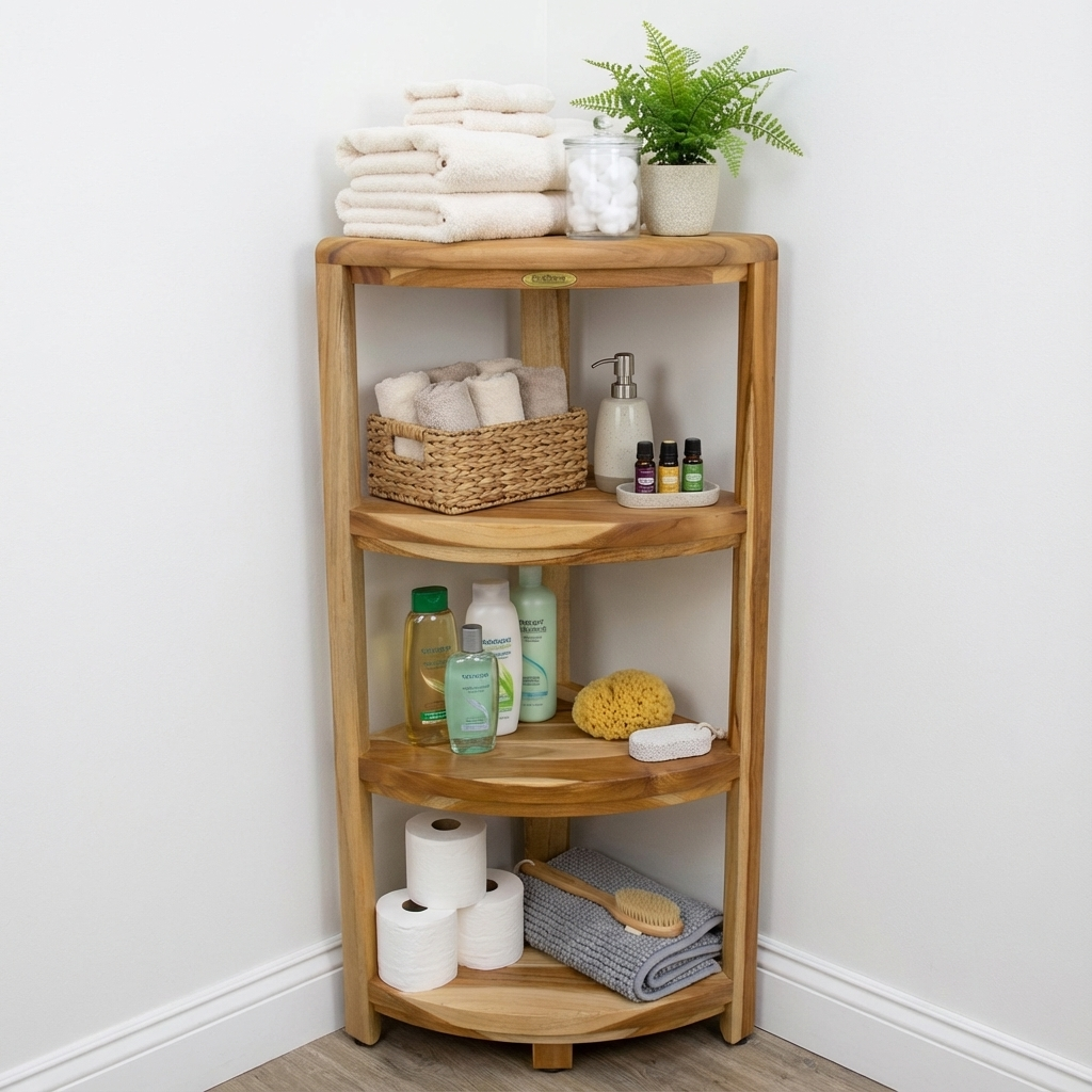 EcoDecors® SnazzyCorner® 38" Teak Wood 4-Tier Corner Shelf in EarthyTeak Finish