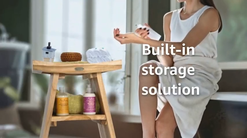 EcoDecors® Serenity® 18" Teak Wood Shower Bench with Shelf in EarthyTeak Finish