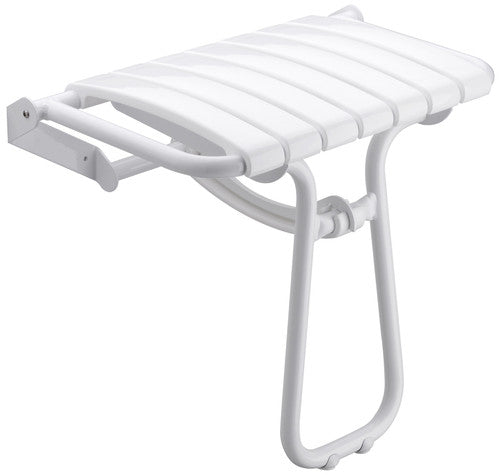 23" Eleganto White Foldaway Wall Mount handicap Shower Seat with Integrated Support Stand