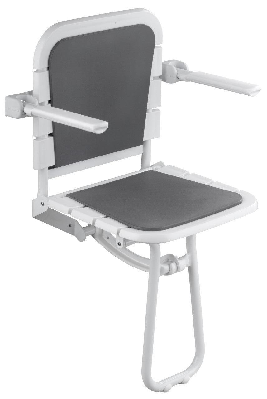 Comfortique wall mounted foldaway shower chair with back and arm rests