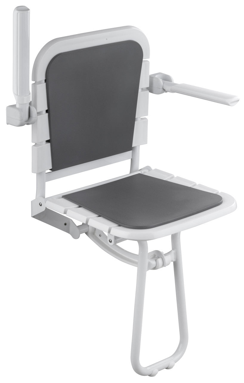 Comfortique wall mounted foldaway shower chair with back and arm rests