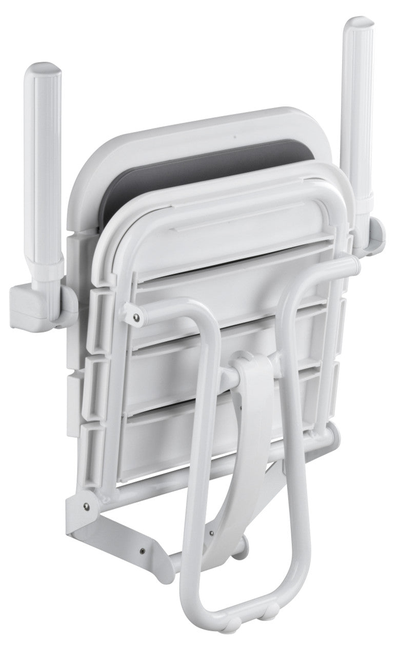 Comfortique wall mounted foldaway shower chair with back and arm rests