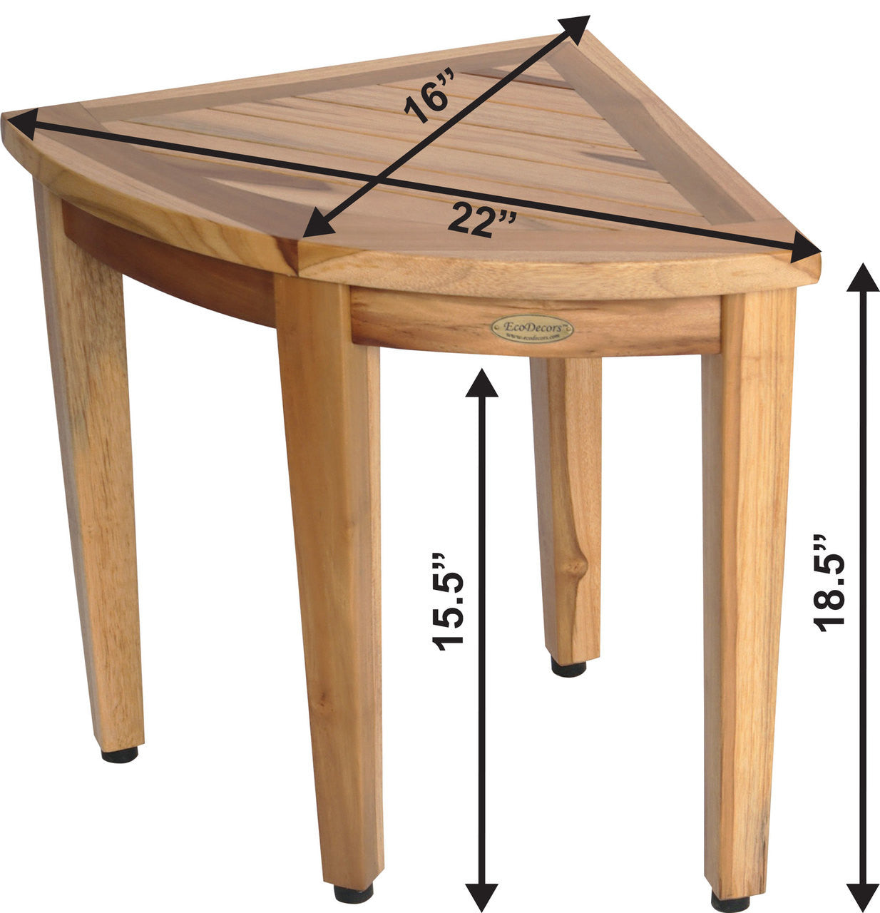 EcoDecors® SnazzyCorner® 18"H Teak Wood Corner Shower Bench in EarthyTeak Finish