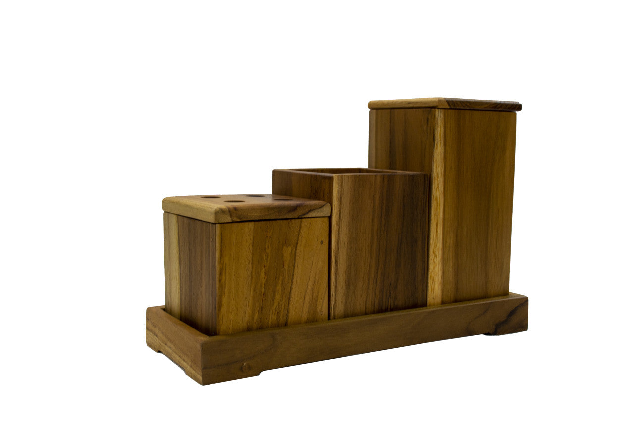 EcoDecors® Eleganto® 9 Piece Teak Wood Bathroom Amenities Set in EarthyTeak® Finish