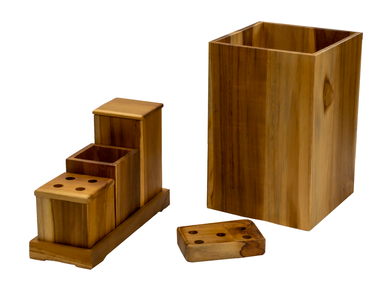 EcoDecors® Eleganto® 9 Piece Teak Wood Bathroom Amenities Set in EarthyTeak® Finish