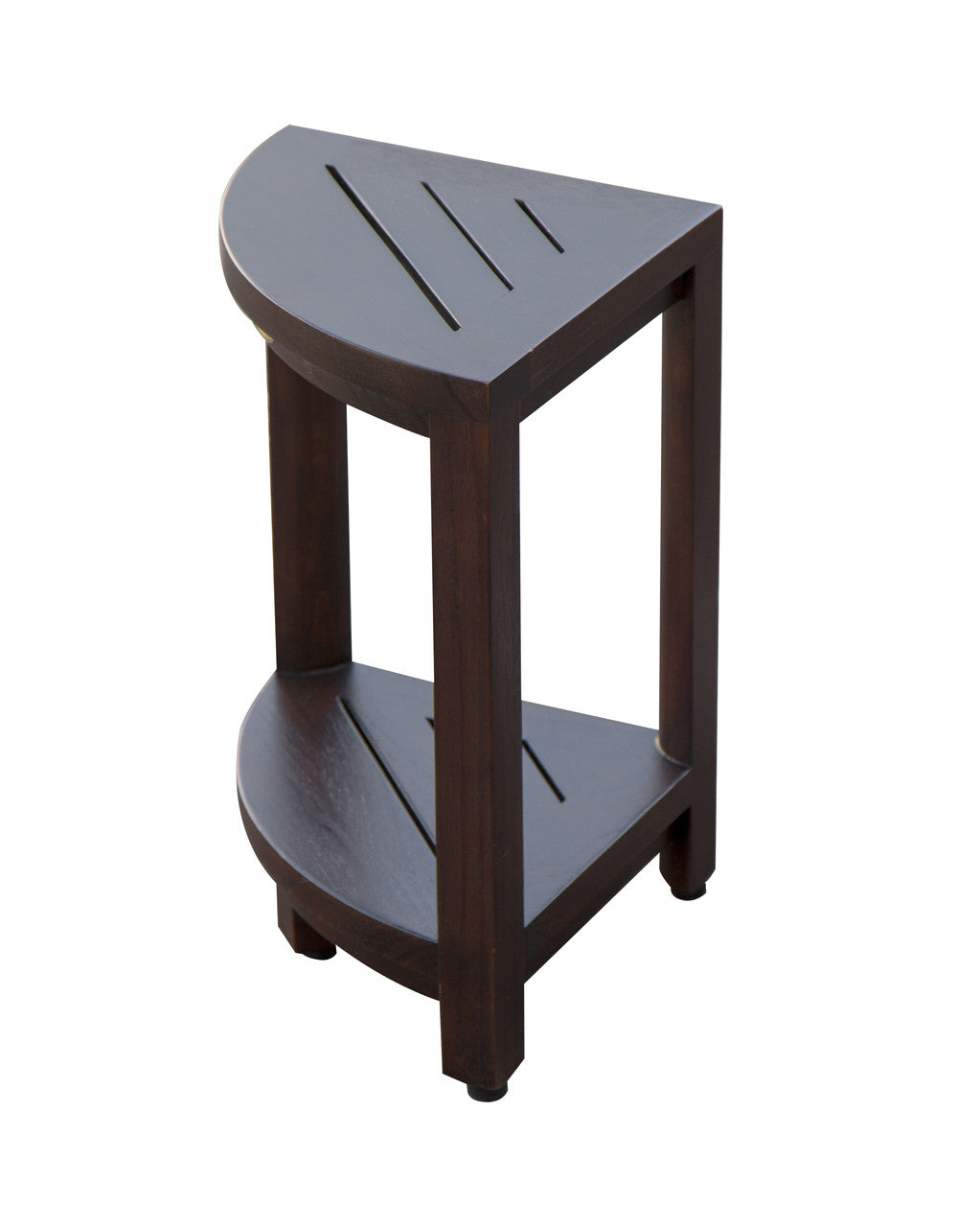 DecoTeak® SnazzyCorner® Fully Assembled 18"H Teak Wood Corner Shower Bench with Shelf in Woodland Brown Finish