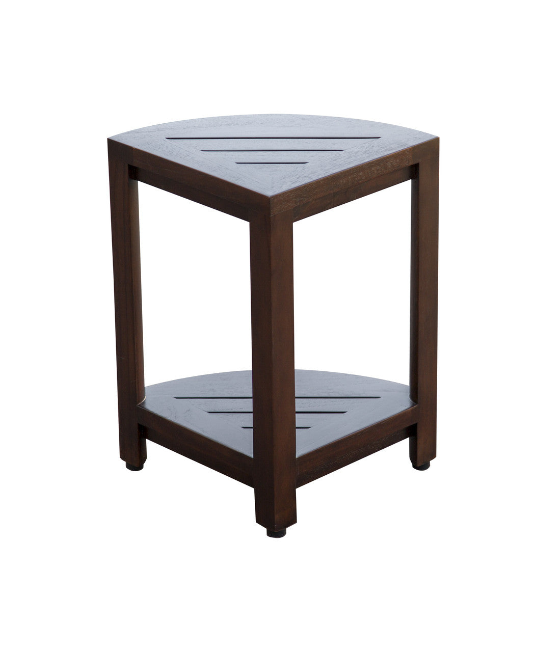 DecoTeak® SnazzyCorner® Fully Assembled 18"H Teak Wood Corner Shower Bench with Shelf in Woodland Brown Finish