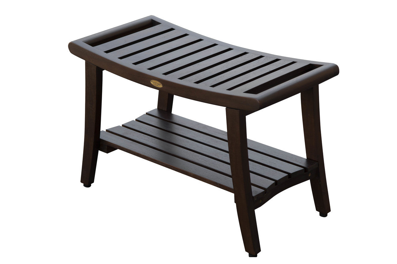 DecoTeak® Harmony® 30" Teak Wood Shower Bench with Shelf and LiftAide® Arms in Woodland Brown Finish