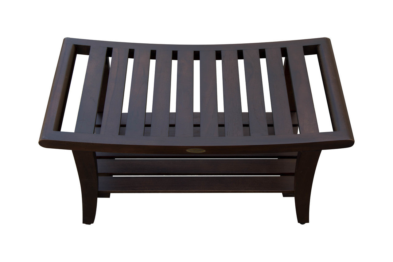 DecoTeak® Harmony® 30" Teak Wood Shower Bench with Shelf and LiftAide® Arms in Woodland Brown Finish