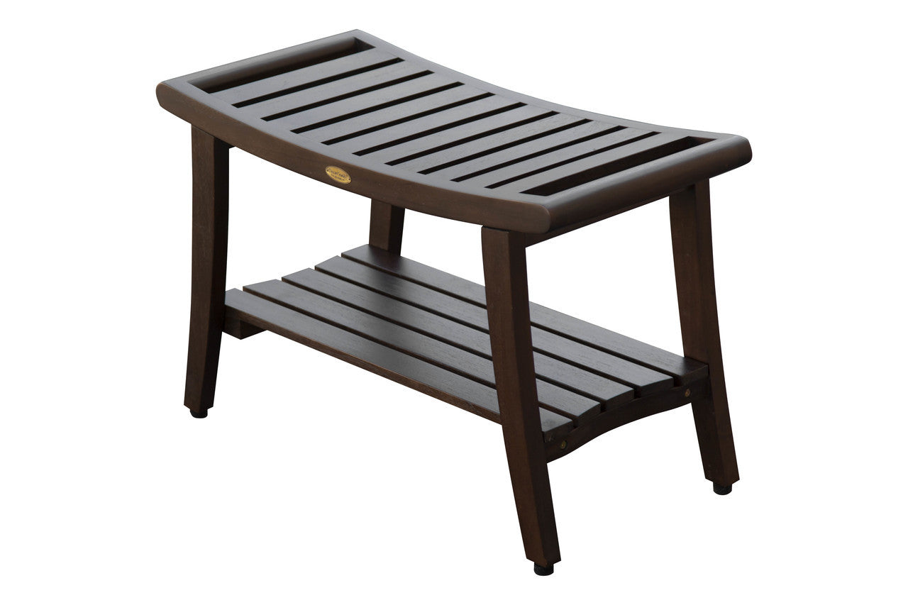 DecoTeak® Harmony® 30" Teak Wood Shower Bench with Shelf and LiftAide® Arms in Woodland Brown Finish