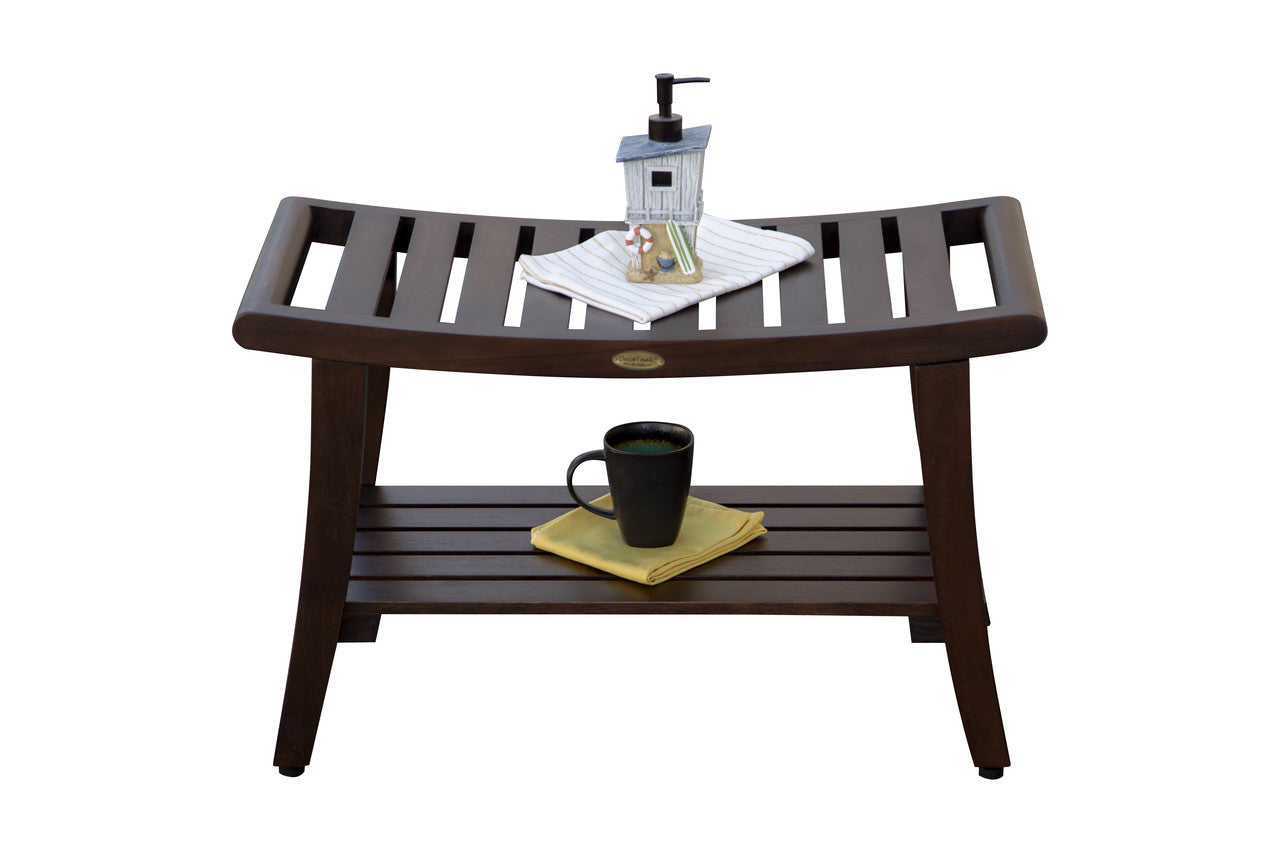 DecoTeak® Harmony® 30" Teak Wood Shower Bench with Shelf and LiftAide® Arms in Woodland Brown Finish