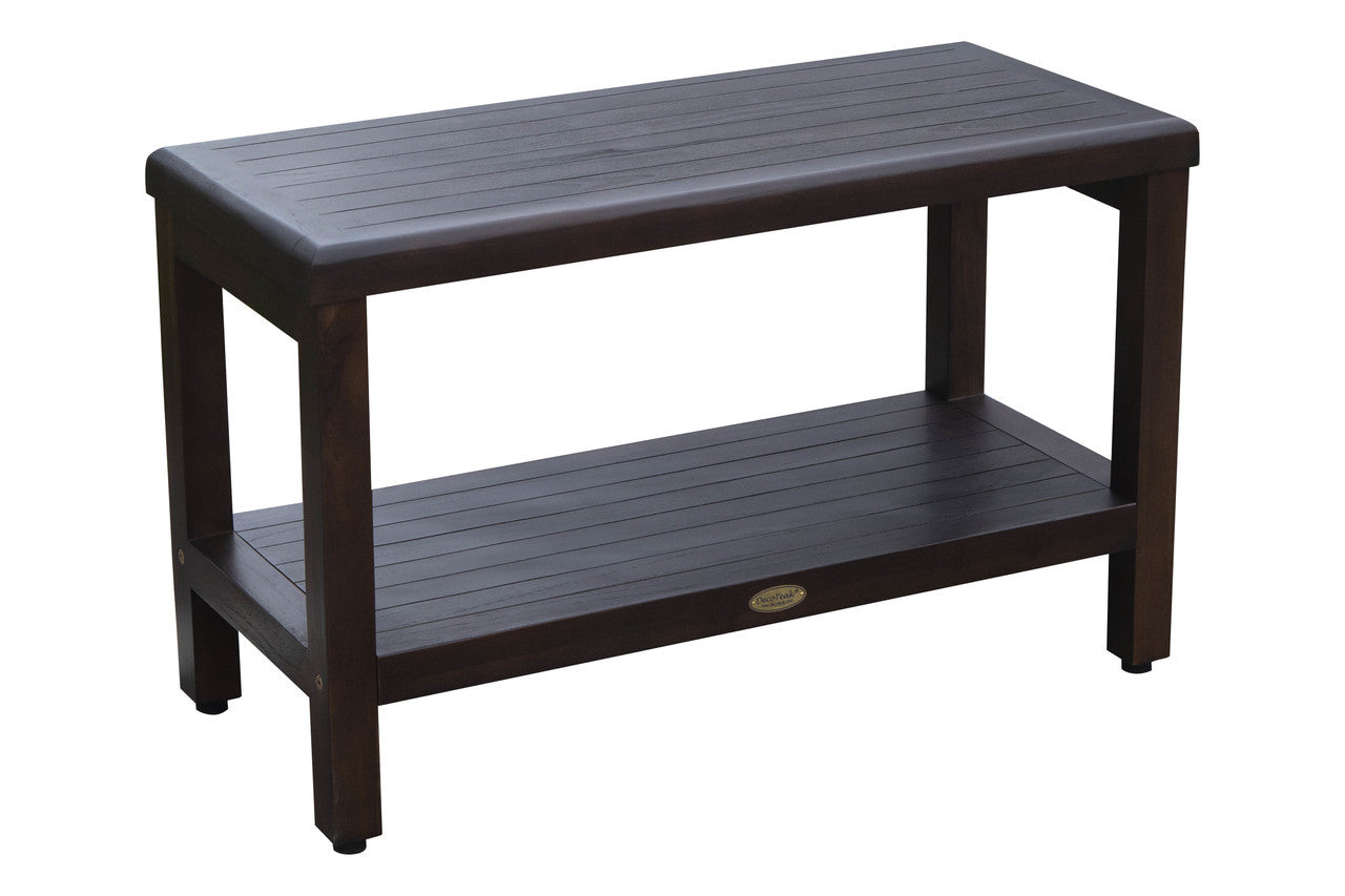 DecoTeak® Eleganto® 30" Teak Wood Shower Bench with Shelf in Woodland Brown Finish