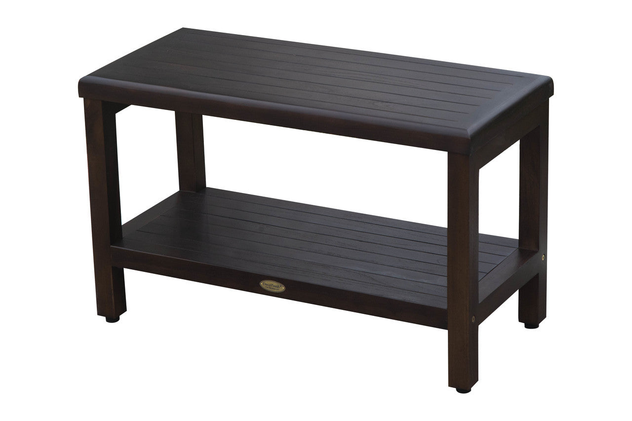 DecoTeak® Eleganto® 30" Teak Wood Shower Bench with Shelf in Woodland Brown Finish