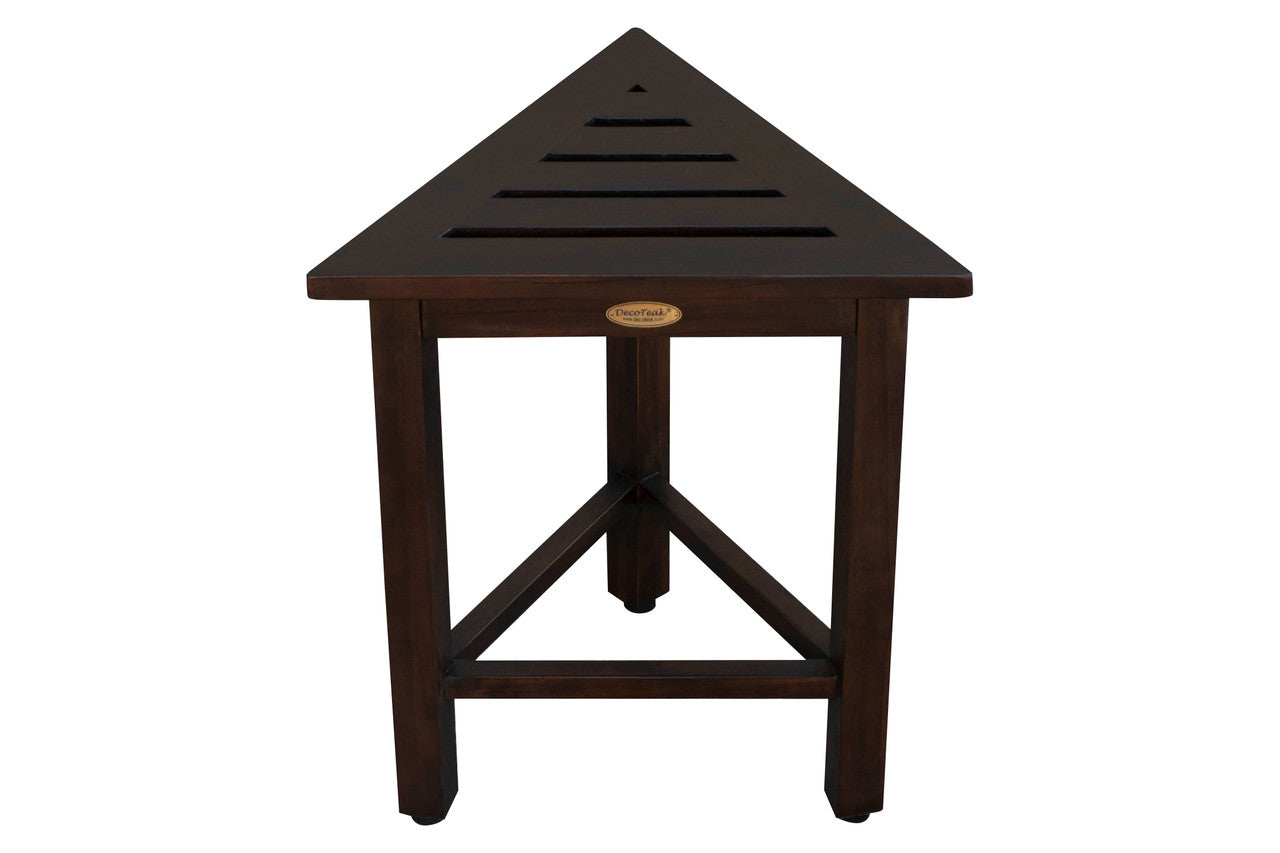 FlexiCorner Teak Wood 17" Triangular Stool in Brown Finish