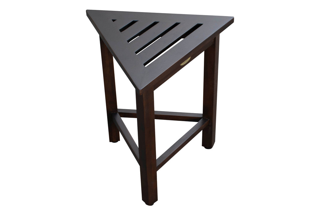 FlexiCorner Teak Wood 17" Triangular Stool in Brown Finish