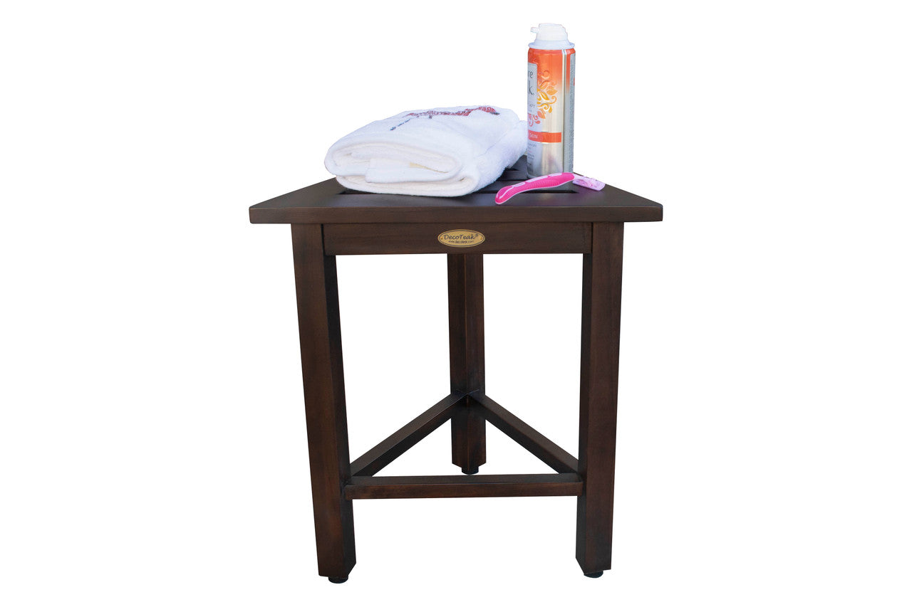 FlexiCorner Teak Wood 17" Triangular Stool in Brown Finish