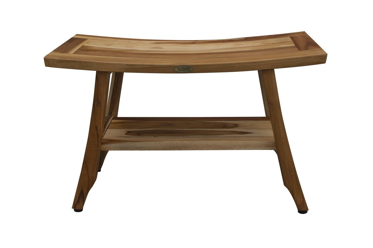 EcoDecors® Satori® 28" Teak Wood Shower Bench with Shelf in EarthyTeak Finish