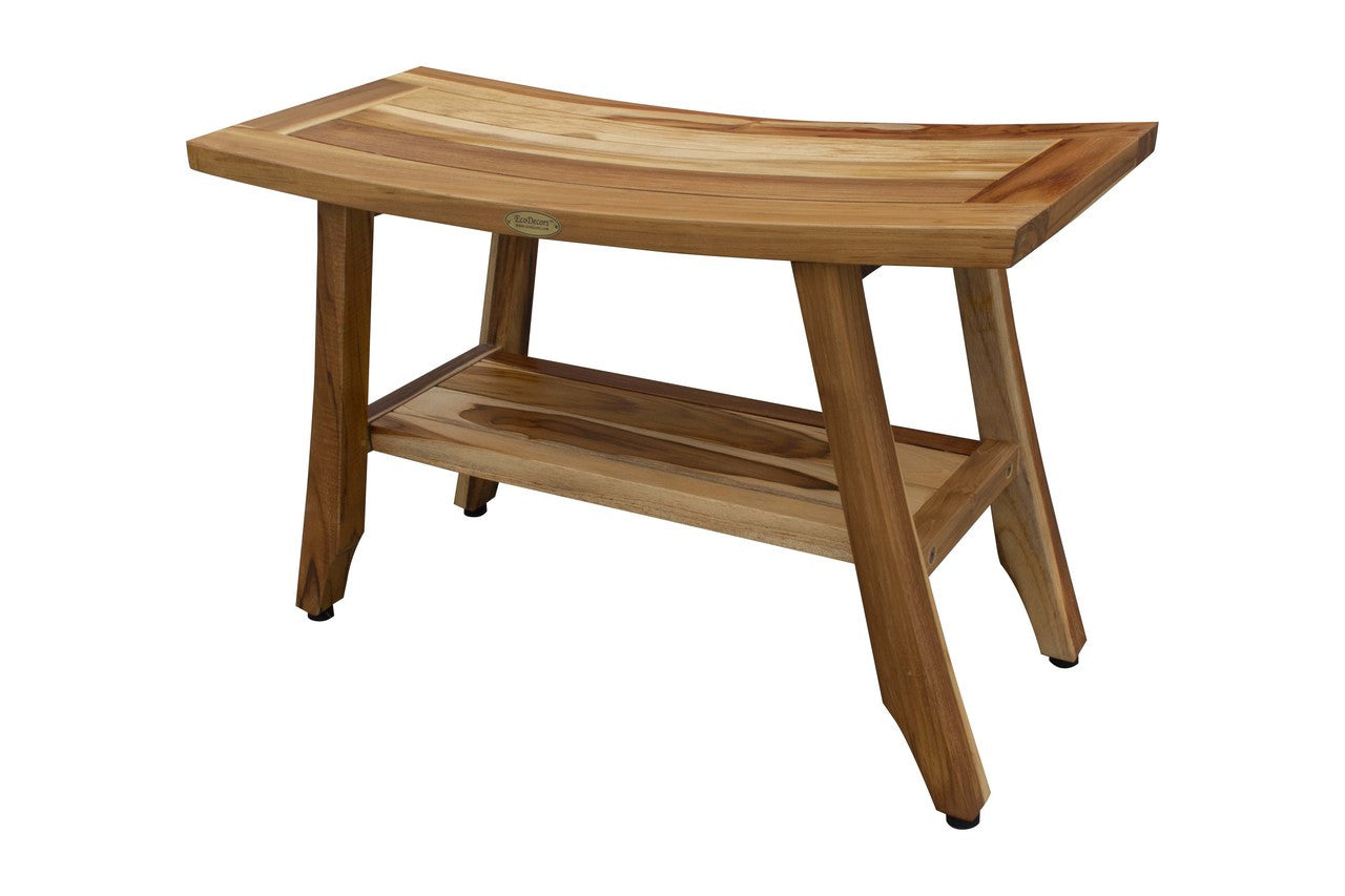 EcoDecors® Satori® 28" Teak Wood Shower Bench with Shelf in EarthyTeak Finish
