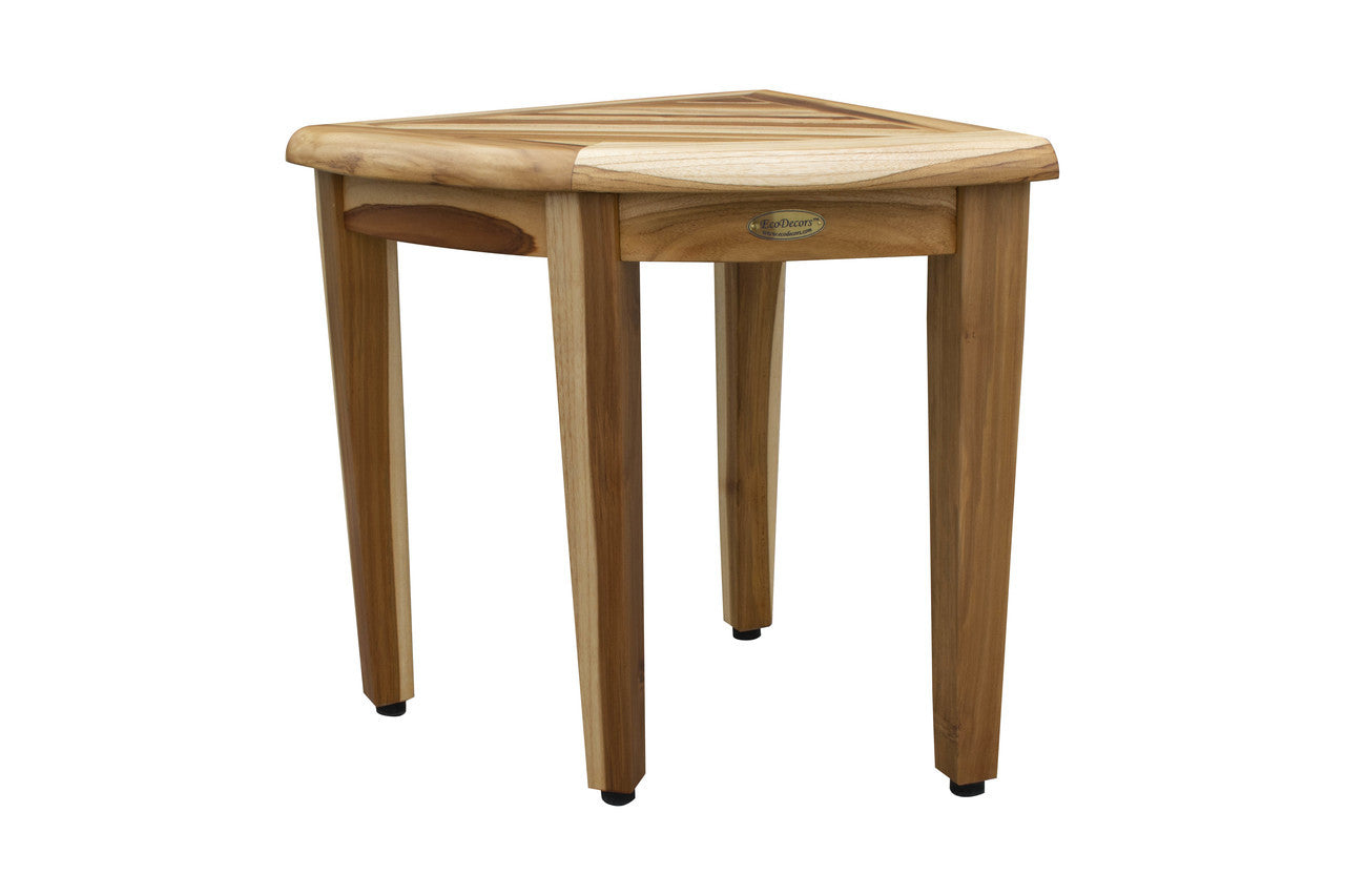 EcoDecors® SnazzyCorner® 18"H Teak Wood Corner Shower Bench in EarthyTeak Finish