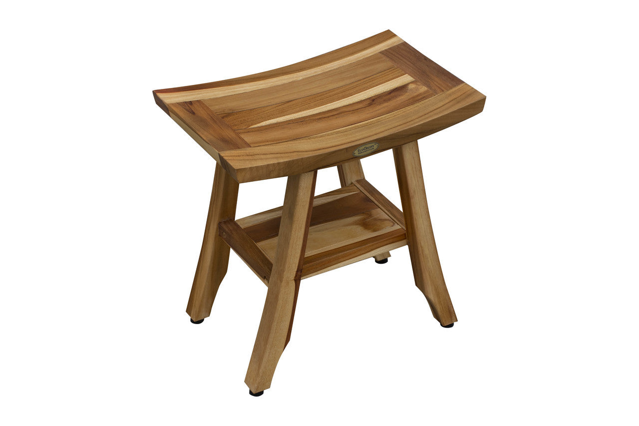 EcoDecors® Satori® 18" Teak Wood Shower Bench with Shelf in EarthyTeak Finish