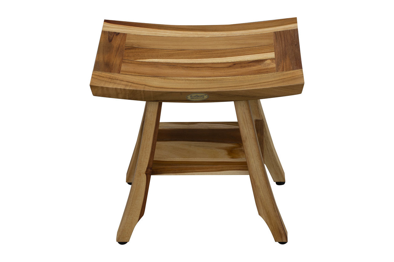 EcoDecors® Satori® 18" Teak Wood Shower Bench with Shelf in EarthyTeak Finish