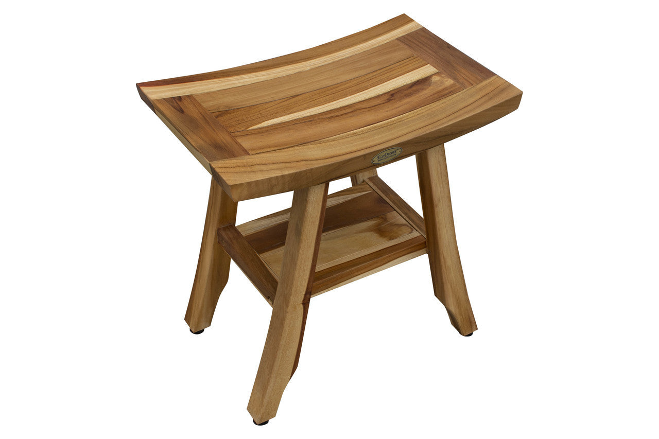 EcoDecors® Satori® 18" Teak Wood Shower Bench with Shelf in EarthyTeak Finish