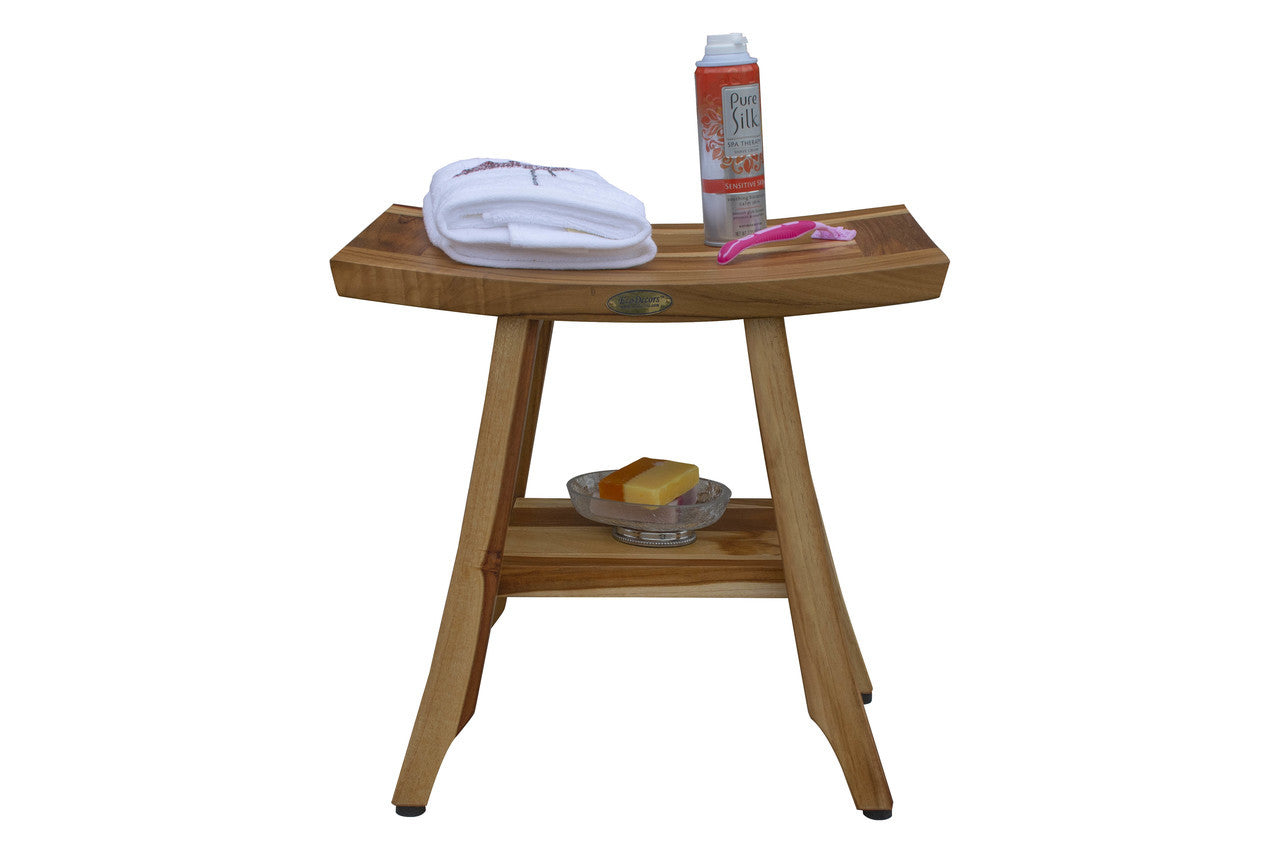 EcoDecors® Satori® 18" Teak Wood Shower Bench with Shelf in EarthyTeak Finish