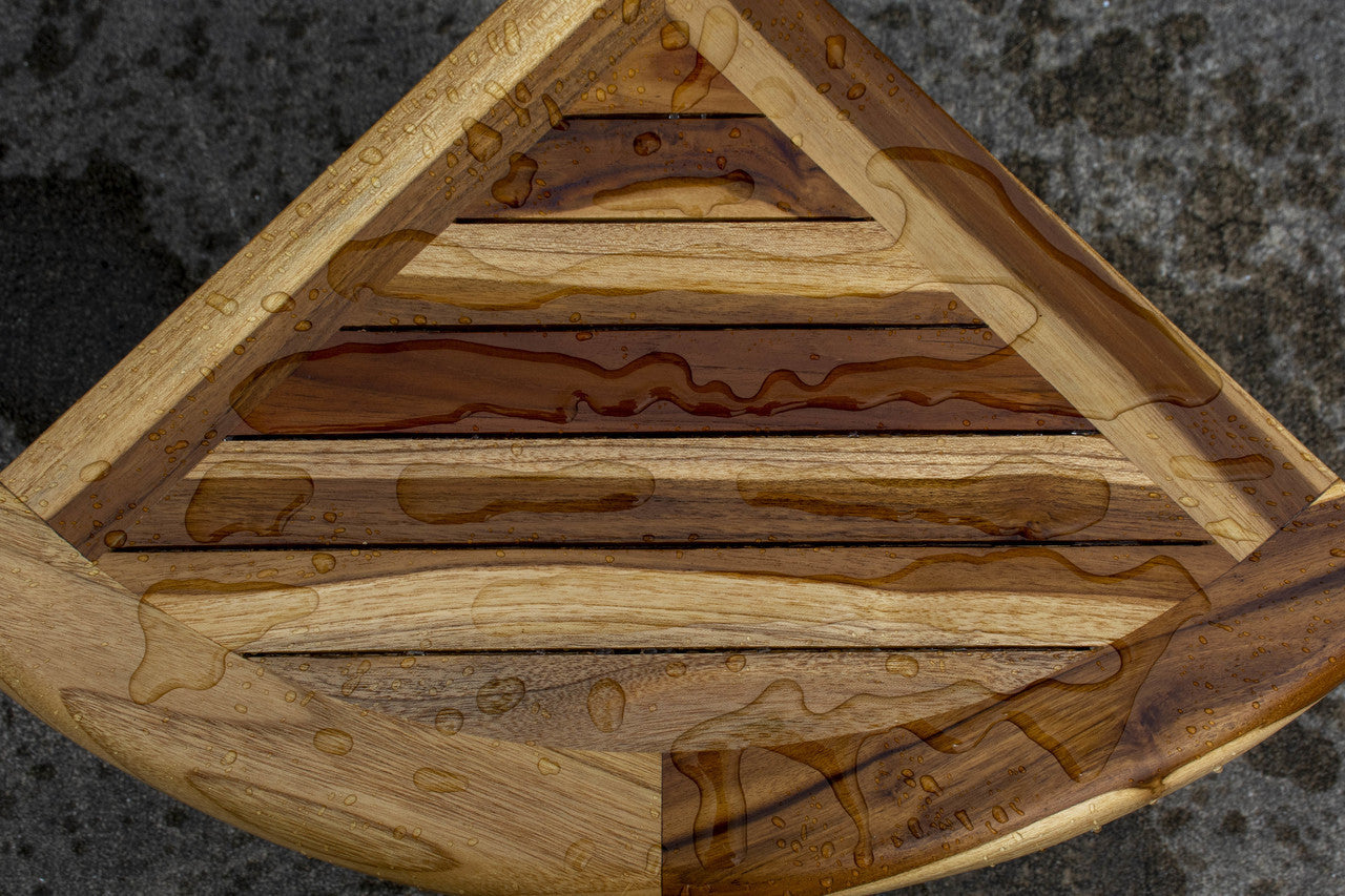 EcoDecors® SnazzyCorner® 18"H Teak Wood Corner Shower Bench in EarthyTeak Finish