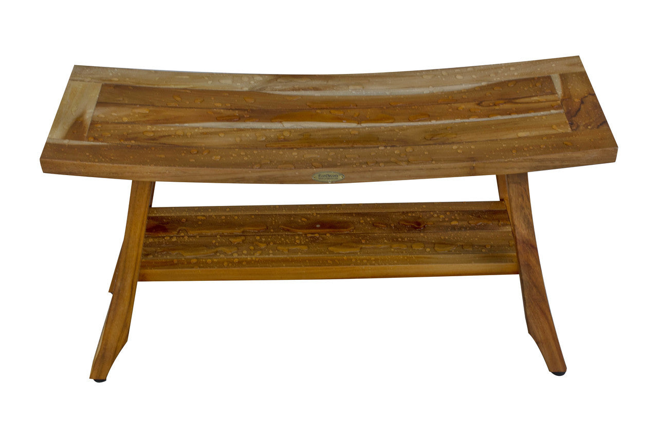 EcoDecors® Satori® 34" Teak Wood Shower Bench with Shelf in EarthyTeak Finish