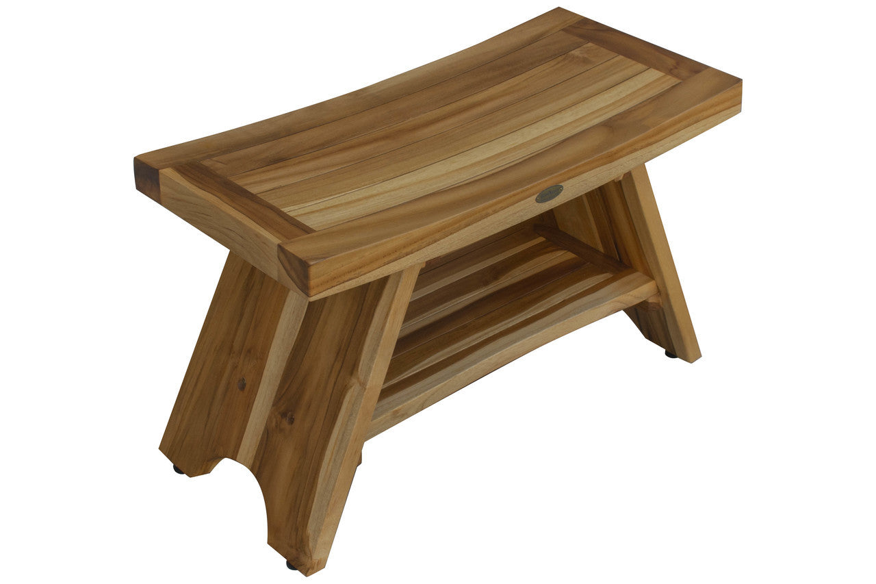 EcoDecors® Serenity® 30" Teak Wood Shower Bench with Shelf in EarthyTeak Finish