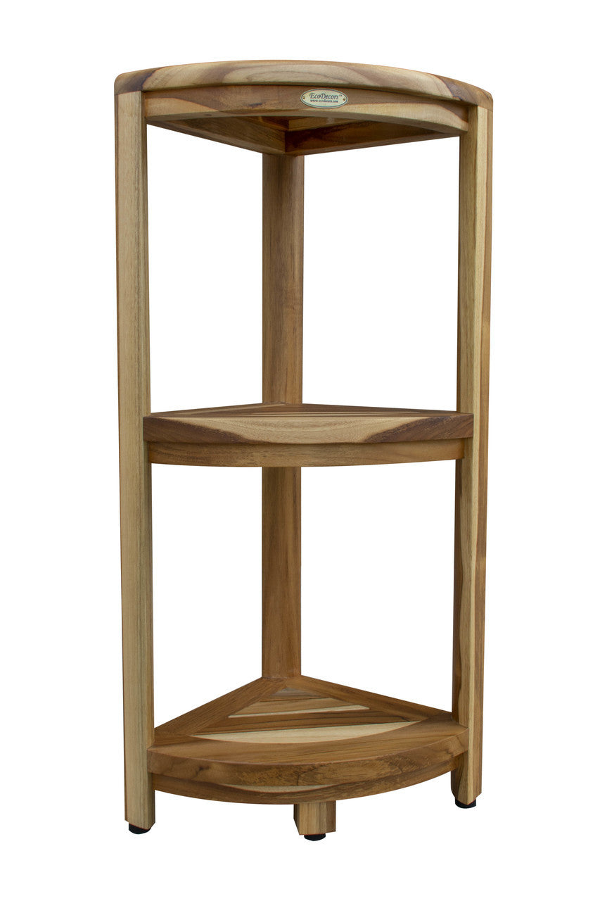 EcoDecors® SnazzyCorner® 32" Teak Wood 3-Tier Corner Shelf in EarthyTeak Finish
