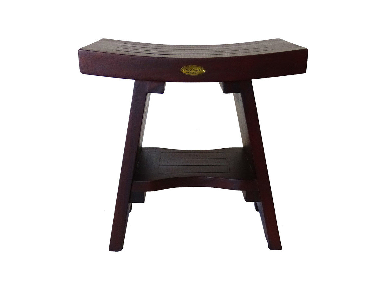 DecoTeak® Serenity® 18" Teak Wood Shower Bench with Shelf in Woodland Brown Finish