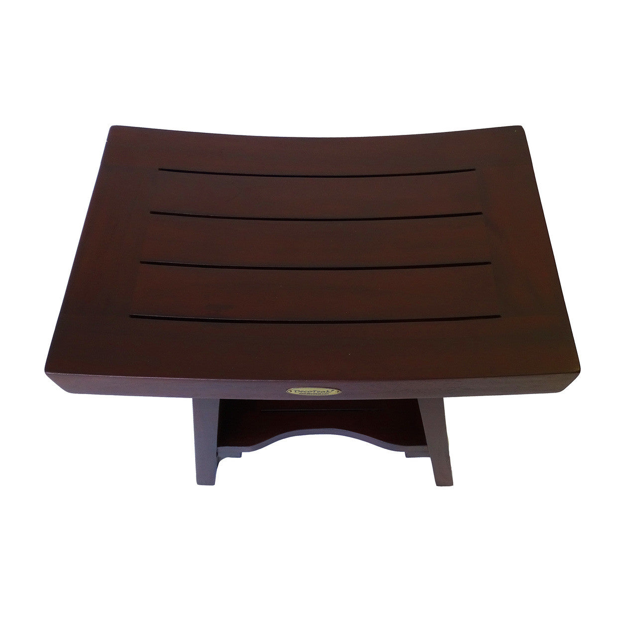 DecoTeak® Serenity® 18" Teak Wood Shower Bench with Shelf in Woodland Brown Finish