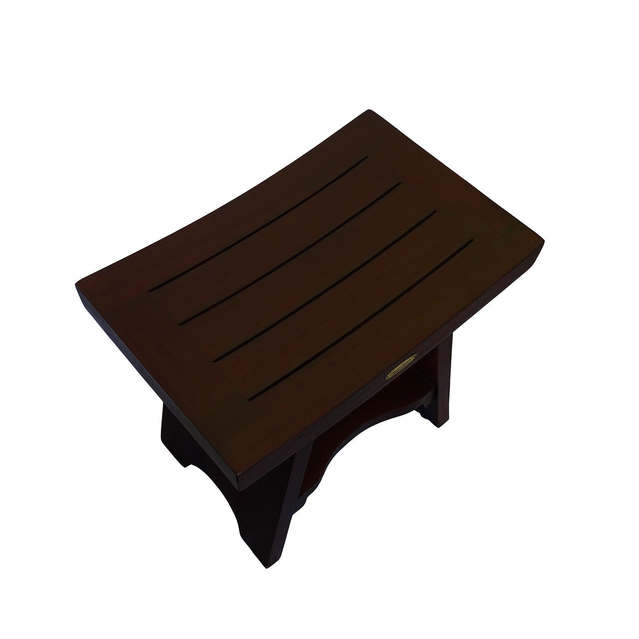 DecoTeak® Serenity® 18" Teak Wood Shower Bench with Shelf in Woodland Brown Finish