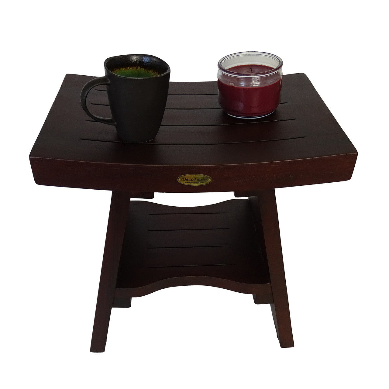 DecoTeak® Serenity® 18" Teak Wood Shower Bench with Shelf in Woodland Brown Finish
